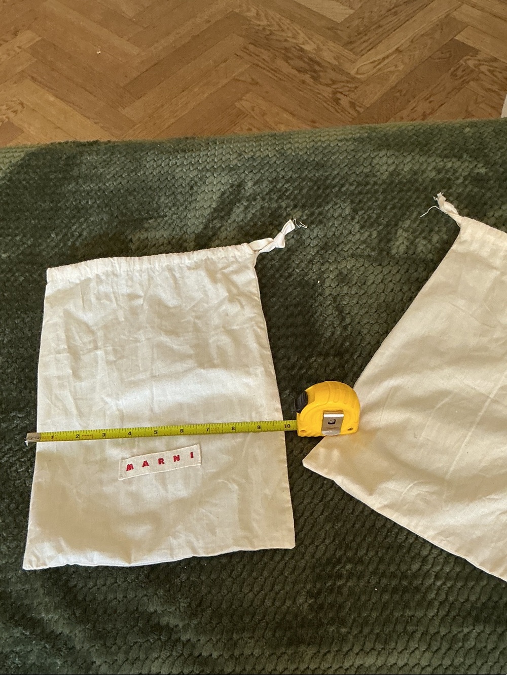 Marni White Canvas Drawstring Pouch with Red Logo Patch